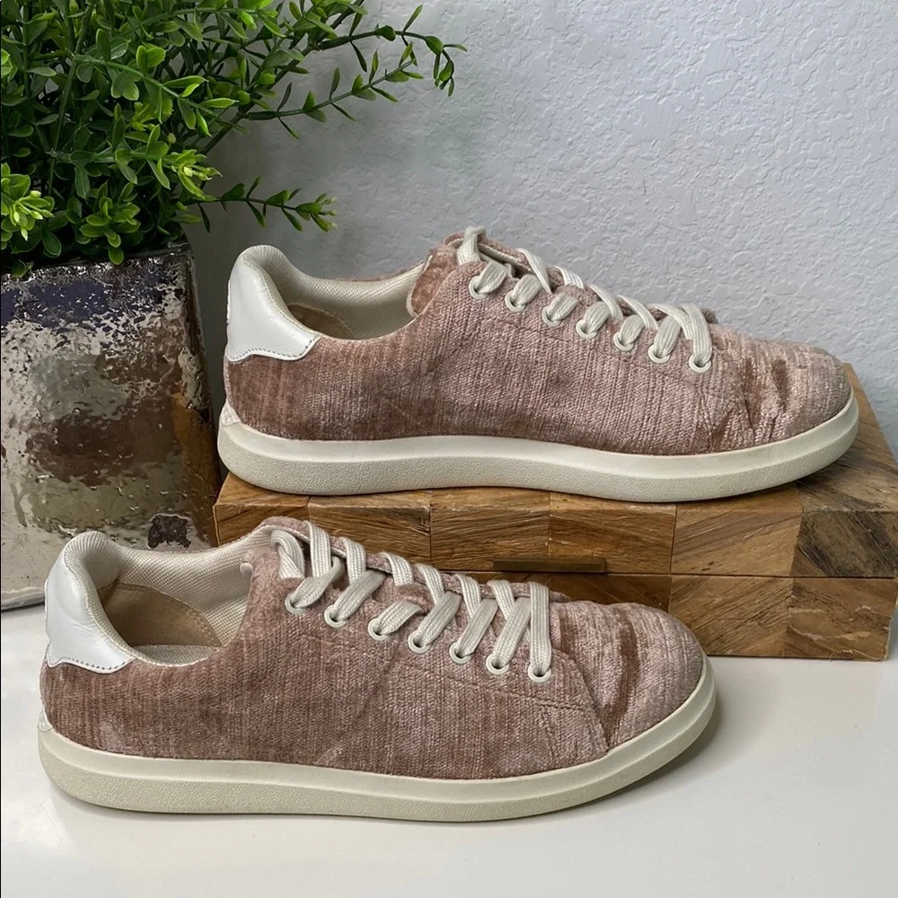 Tory Burch Howell Court Sneakers‎ Textured Velvet Mauve/Ivory Calf Leather Sz 7